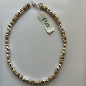 Vintage 1928 Necklace Silver and Tan Beads 18” Long NWT
